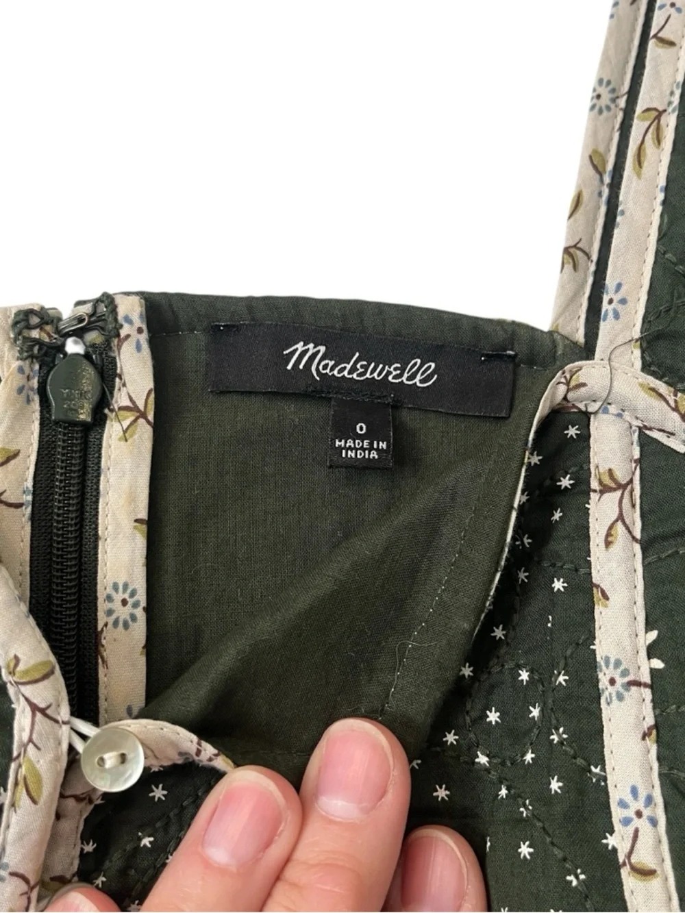 Madewell Green Floral Dress 0 Puff Sleeve Square Neck Cottagecore Pockets